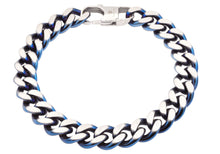 Load image into Gallery viewer, Mens Two-Toned Matt Blue Stainless Steel Curb Link Bracelet - Blackjack Jewelry
