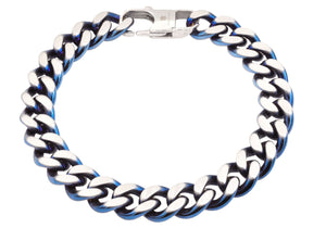 Mens Two-Toned Matt Blue Stainless Steel Curb Link Bracelet - Blackjack Jewelry