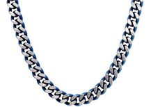Load image into Gallery viewer, Mens Two-Toned Matt Blue Stainless Steel Cuban Link 24&quot; Chain Necklace - Blackjack Jewelry
