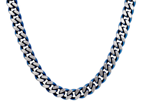 Mens Two-Toned Matt Blue Stainless Steel Cuban Link 24