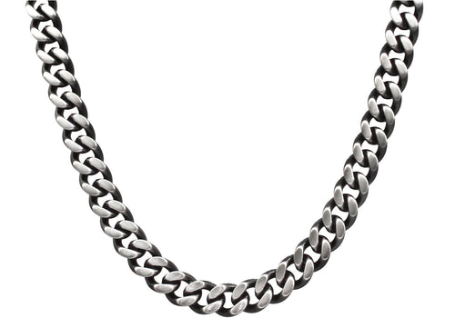 Mens Two Toned Matt Black Stainless Steel Cuban Link 24