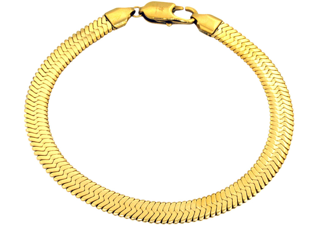 Mens Gold Plated Stainless Steel Herringbone Link Chain Bracelet - Blackjack Jewelry