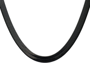 Mens Black Plated Stainless Steel Herringbone Link 20" Chain Necklace - Blackjack Jewelry