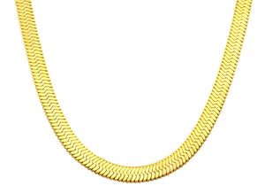 Mens Gold Plated Stainless Steel Herringbone Link 24" Chain Necklace - Blackjack Jewelry