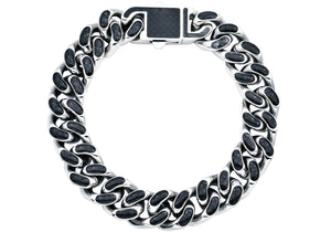 Men's 12mm Stainless Steel Cuban Link Chain Bracelet With Carbon Fiber