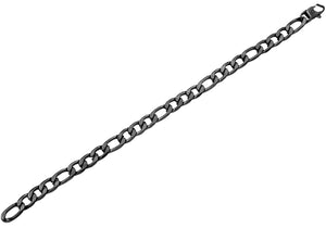 Mens Black Plated Textured Stainless Steel Figaro Link Chain Bracelet - Blackjack Jewelry
