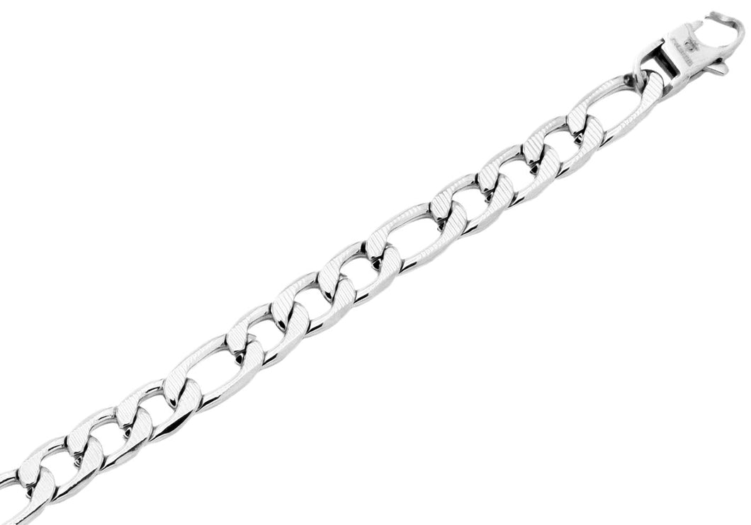 Mens Textured Stainless Steel Figaro Link Chain Bracelet - Blackjack Jewelry