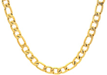 Load image into Gallery viewer, Mens Gold Plated Textured Stainless Steel Figaro Link Chain Necklace - Blackjack Jewelry

