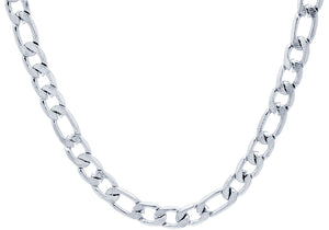 MensTextured Stainless Steel Figaro Link Chain Necklace - Blackjack Jewelry