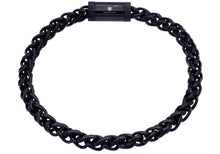 Load image into Gallery viewer, Mens Black Stainless Steel Wheat Link Chain Bracelet With Magnetic Clasp - Blackjack Jewelry
