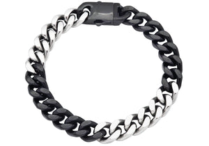 Mens 10mm Two-Toned Black Plated Stainless Steel Cuban Link Chain Bracelet - Blackjack Jewelry