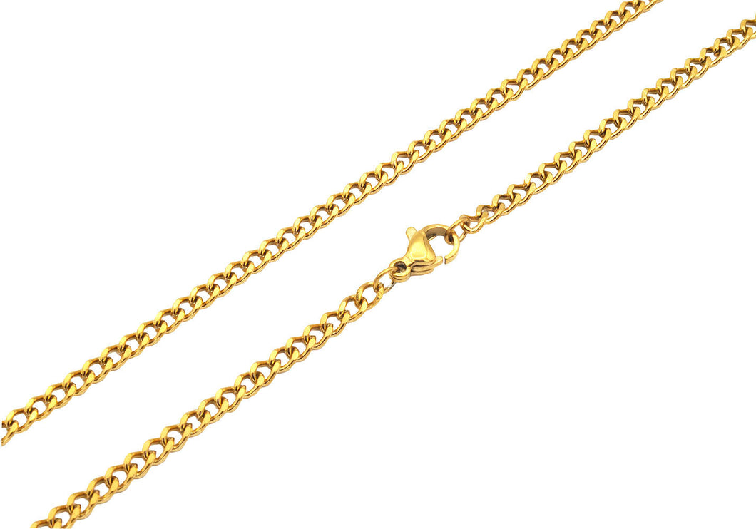 Mens 3MM Gold Stainless Steel Curb Chain Necklace