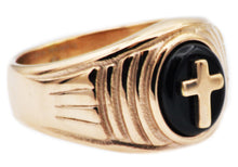 Load image into Gallery viewer, Mens Onyx And Rose Stainless Steel Cross Ring - Blackjack Jewelry
