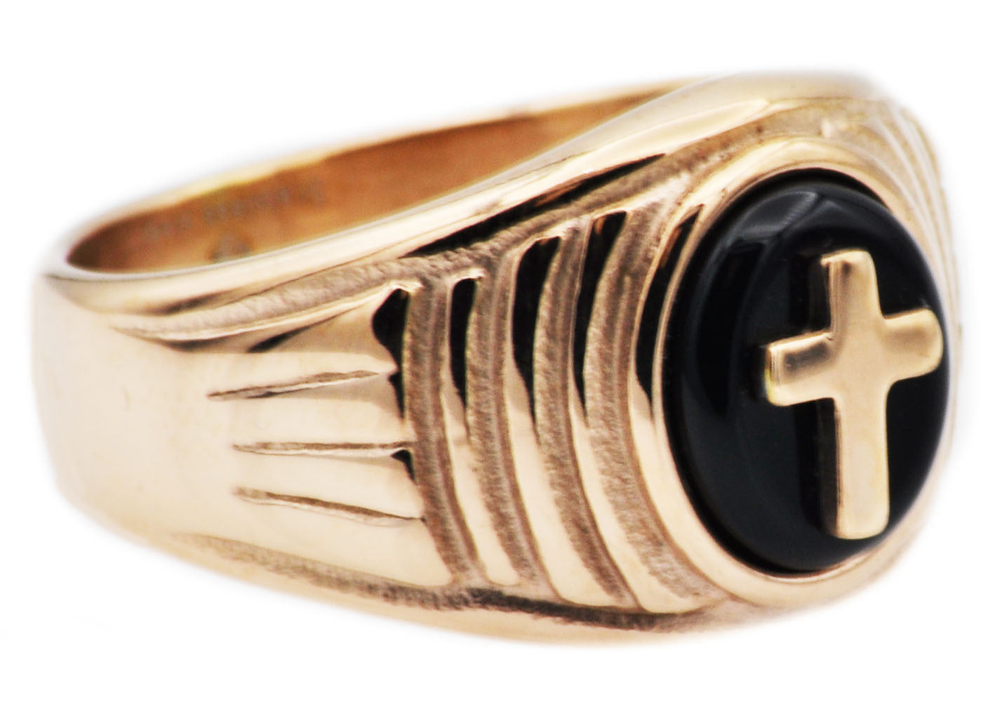 Mens Onyx And Rose Stainless Steel Cross Ring