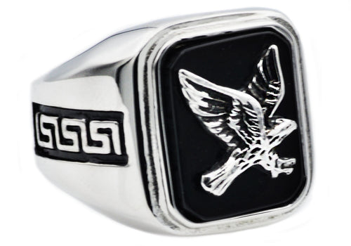 Mens Onyx And Stainless Steel Eagle Ring - Blackjack Jewelry