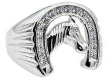 Load image into Gallery viewer, Mens Stainless Steel Horse Shoe Ring WIth Cubic Zirconia - Blackjack Jewelry
