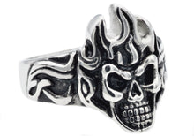 Load image into Gallery viewer, Mens Stainless Steel Flaming Skull Ring - Blackjack Jewelry
