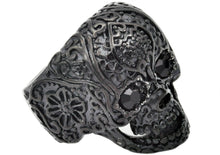 Load image into Gallery viewer, Mens Black Stainless Steel Skull Ring With Black Cubic Zirconia - Blackjack Jewelry

