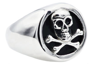 Mens Onyx And Stainless Steel Skull Ring - Blackjack Jewelry