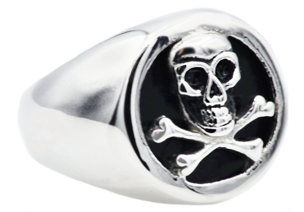 Mens Onyx And Stainless Steel Skull Ring - Blackjack Jewelry