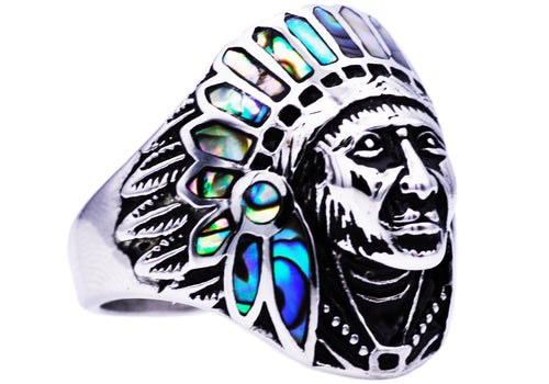 Mens Genuine Abalone And Stainless Steel Ring - Blackjack Jewelry