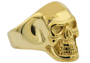 Mens Gold Stainless Steel Skull Ring - Blackjack Jewelry
