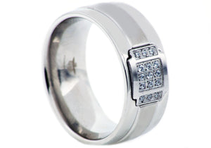 Mens Stainless Steel Band With Cubic Zirconia - Blackjack Jewelry