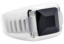 Load image into Gallery viewer, Mens Genuine Onyx And Stainless Steel RIng With Cubic Zirconia - Blackjack Jewelry
