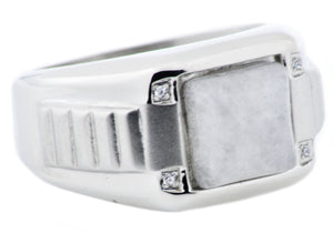 Mens Genuine Moonstone And Stainless Steel Ring With Cubic Zirconia - Blackjack Jewelry