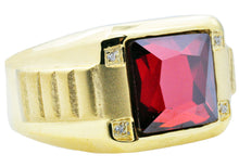 Load image into Gallery viewer, Mens Genuine Red Spinel And Gold Stainless Steel Ring With Cubic Zirconia - Blackjack Jewelry
