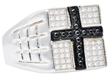 Load image into Gallery viewer, Mens Stainless Steel Cross Ring With White And Black Cubic Zirconia - Blackjack Jewelry
