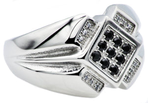 Mens Stainless Steel Ring With Black And White Cubic Zirconia - Blackjack Jewelry