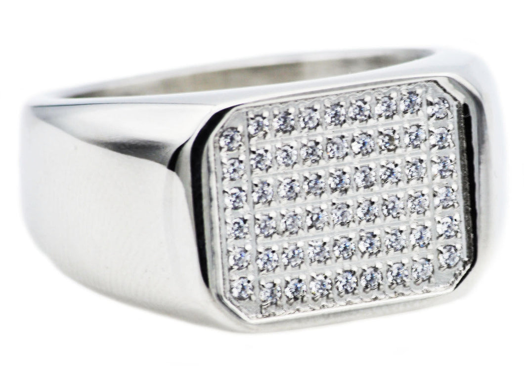 Mens Stainless Steel Ring With Cubic Zirconia - Blackjack Jewelry