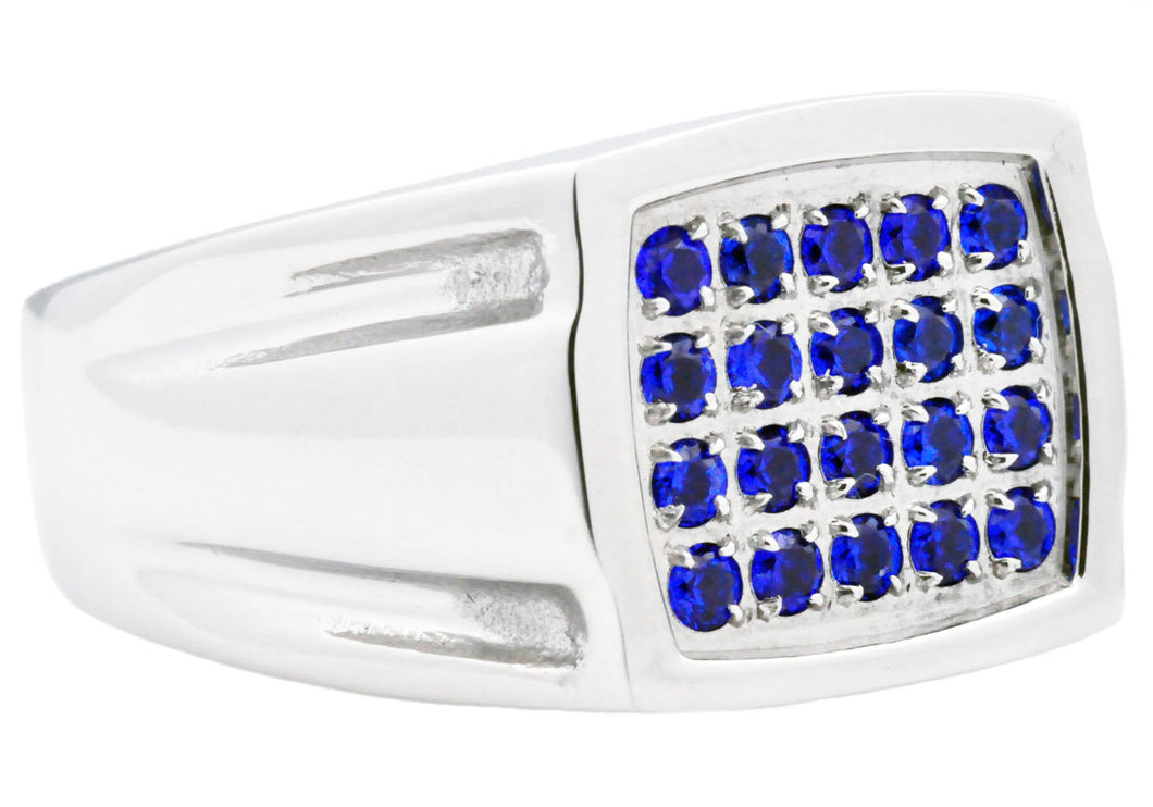 Mens Stainless Steel Ring With Blue Cubic Zirconia - Blackjack Jewelry