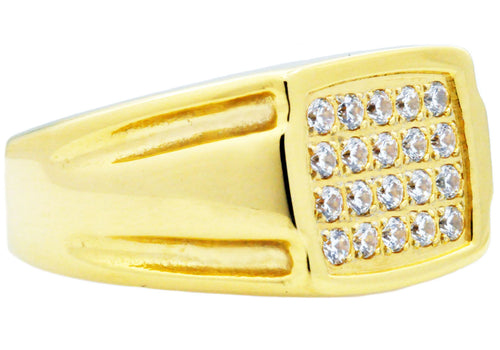 Mens Gold Stainless Steel Ring With Cubic Zirconia - Blackjack Jewelry