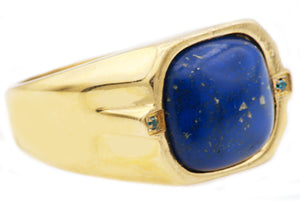 Mens Genuine Lapis Lazuli Gold Stainless Steel Ring With Blue Cubic Zirconia - Blackjack Jewelry