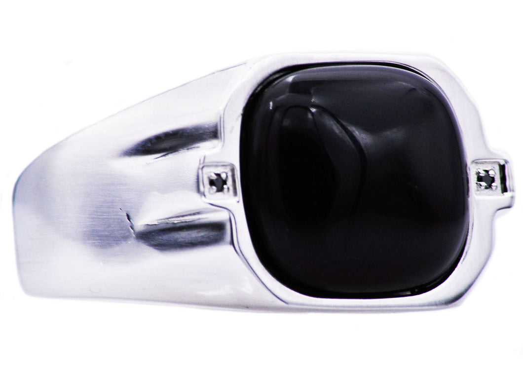 Mens Genuine Onyx Stainless Steel Ring With Black Cubic Zirconia - Blackjack Jewelry