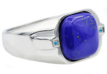 Load image into Gallery viewer, Mens Genuine Lapis Lazuli Stainless Steel Ring With Blue Cubic Zirconia - Blackjack Jewelry

