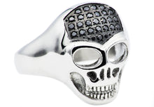 Load image into Gallery viewer, Mens Stainless Steel Skull Ring With Black Cubic Zirconia - Blackjack Jewelry
