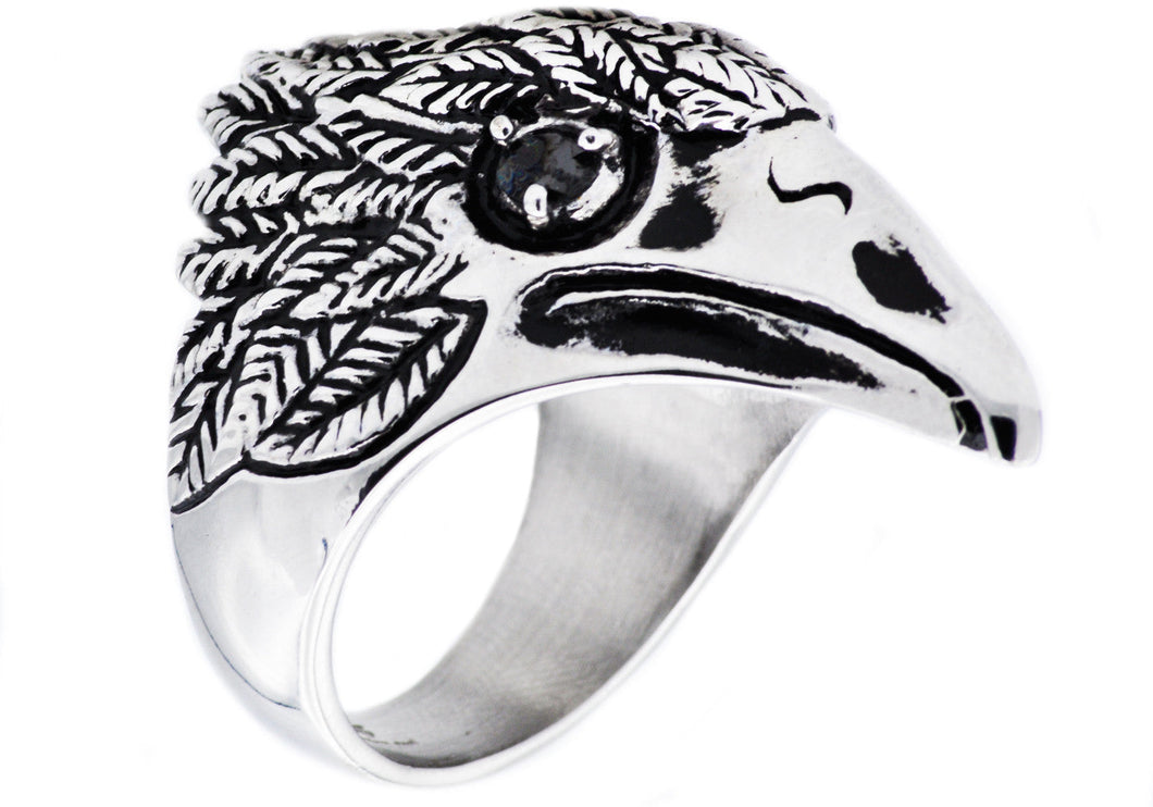 Mens Stainless Steel Eagle Ring With Cubic Zirconia - Blackjack Jewelry