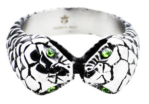 Mens Stainless Steel Snake Ring With Green Cubic Zirconia - Blackjack Jewelry