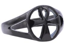 Load image into Gallery viewer, Mens Black Stainless Steel Ankh Cross Ring - Blackjack Jewelry
