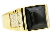 Load image into Gallery viewer, Mens Genuine Onyx And Gold Stainless Steel Ring With Cubic Zirconia - Blackjack Jewelry
