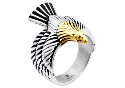 Mens Gold Stainless Steel Eagle Ring - Blackjack Jewelry