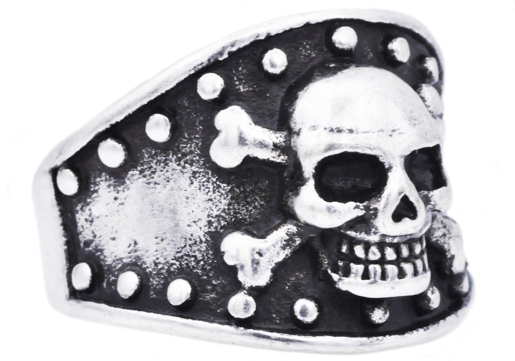 Mens Black Stainless Steel Skull Ring - Blackjack Jewelry
