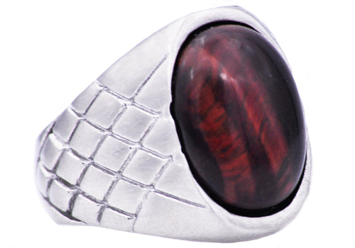 Mens Genuine Red Tiger Eye Stainless Steel Ring - Blackjack Jewelry