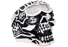 Load image into Gallery viewer, Mens Stainless Steel Skull Ring With Black Cubic Zirconia
