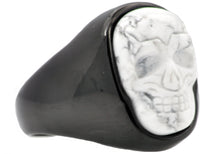 Load image into Gallery viewer, Mens Genuine Howlite Black Plated Stainless Steel Skull Ring - Blackjack Jewelry
