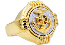 Load image into Gallery viewer, Mens Genuine Gold Stainless Steel Sandblasted Anchor Ring - Blackjack Jewelry
