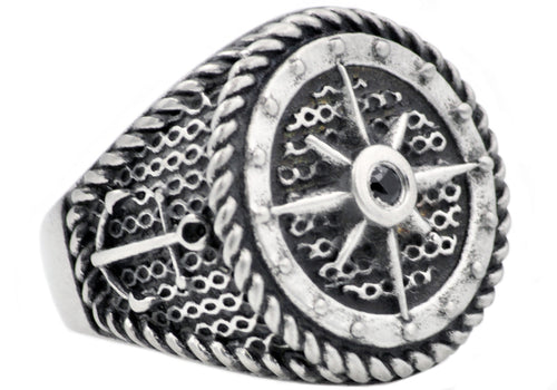 Mens Black Stainless Steel Helm Ring - Blackjack Jewelry